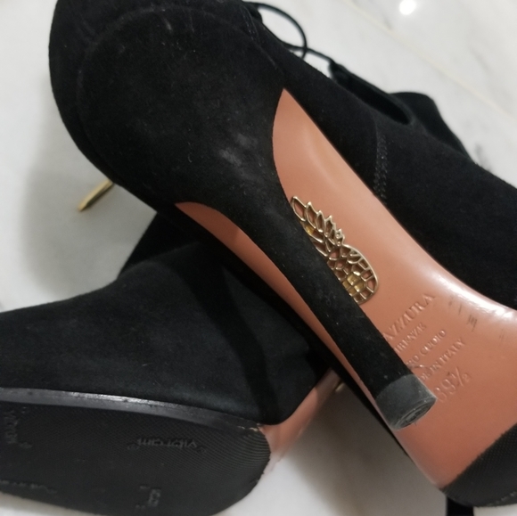 Aquazzura Babe Suede Booties Black 39.5 Ankle Wrap - Picture 13 of 16
